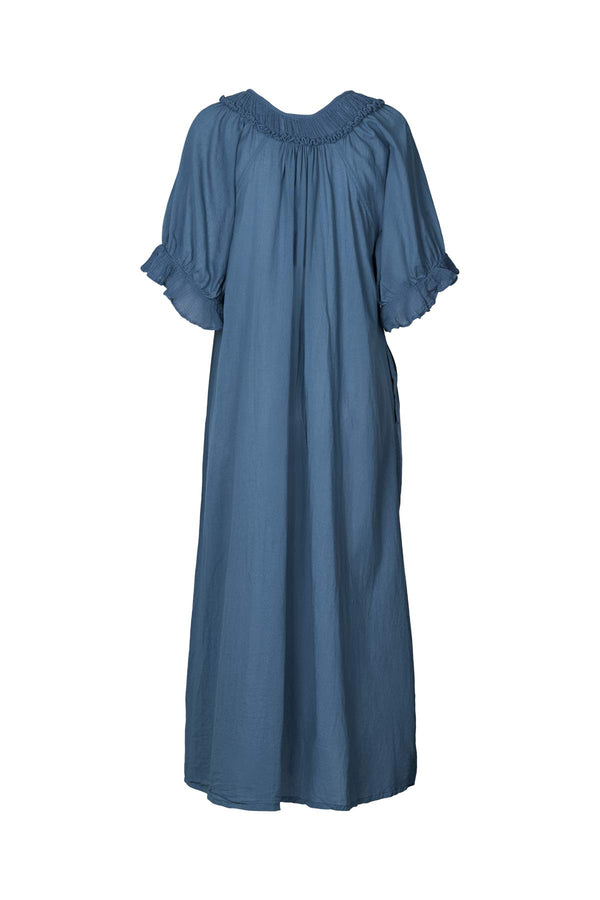 Rabens Saloner Dorothea Cotton Long Angel Dress I Dusty Indigo