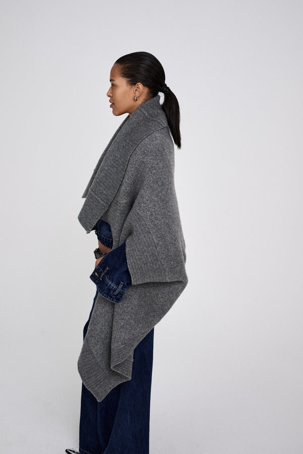 Rabens Saloner Dorris Sheep Knit Cape I Grey Melange