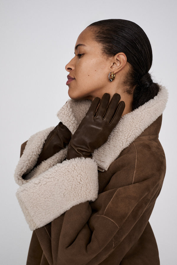 Rabens Saloner Ejsa Shearling Coat I Dark Brown Natural Combo