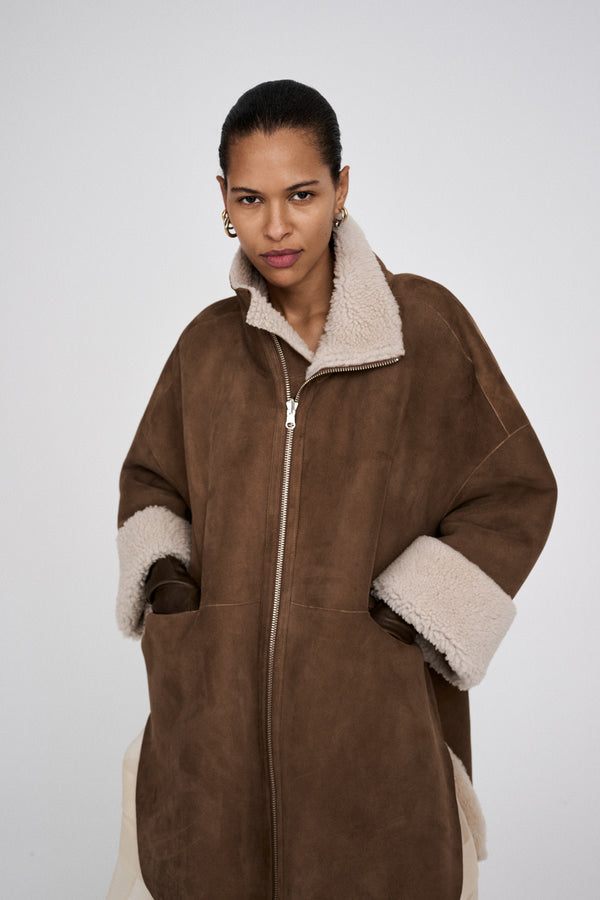 Rabens Saloner Ejsa Shearling Coat I Dark Brown Natural Combo