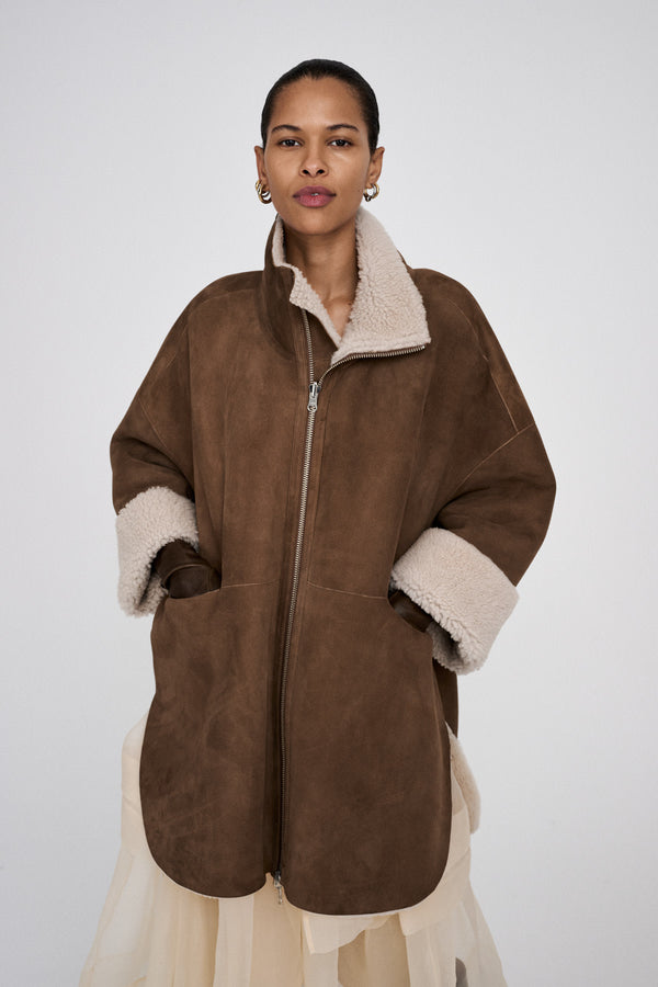 Rabens Saloner Ejsa Shearling Coat I Dark Brown Natural Combo