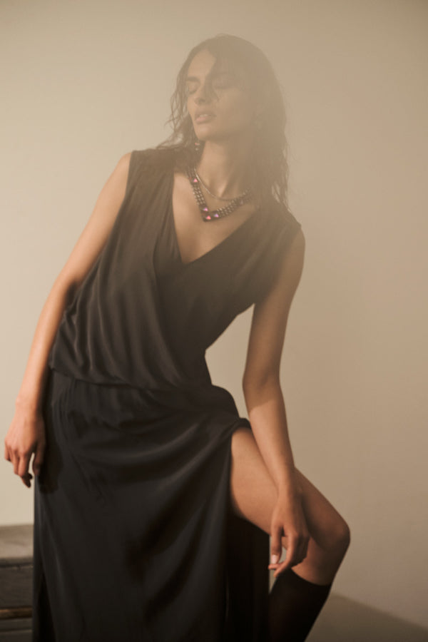 Rabens Saloner Ellemi Matte Drape Dress I Pirate Black