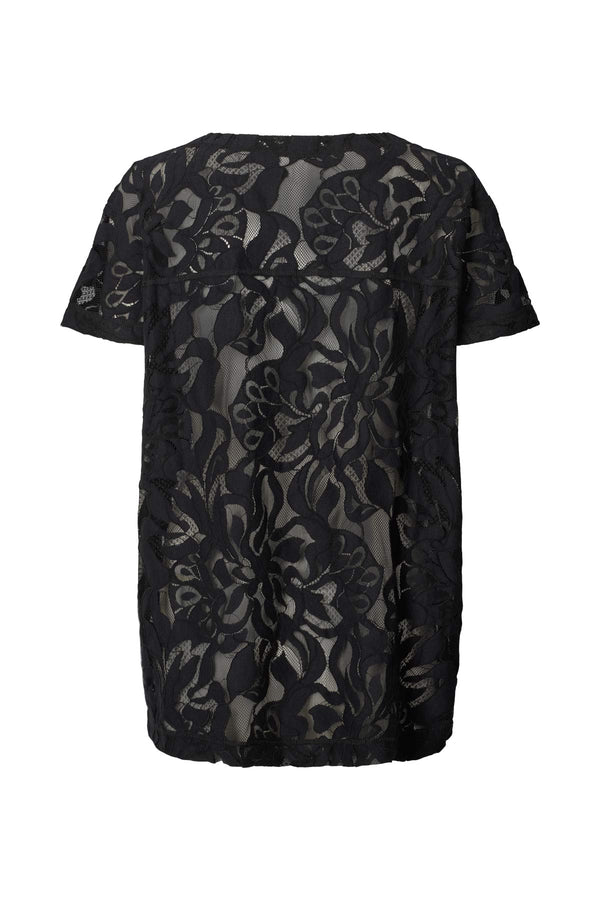 Rabens Saloner Enia Orchid Lace Oversize T-shirt I Black