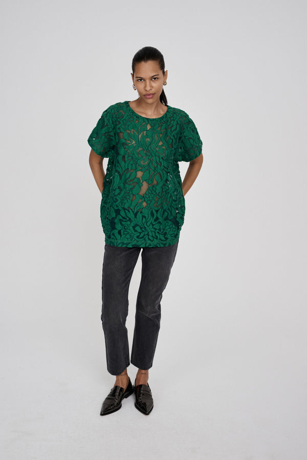 Rabens Saloner Enia Orchid Lace Oversize T-shirt I Black