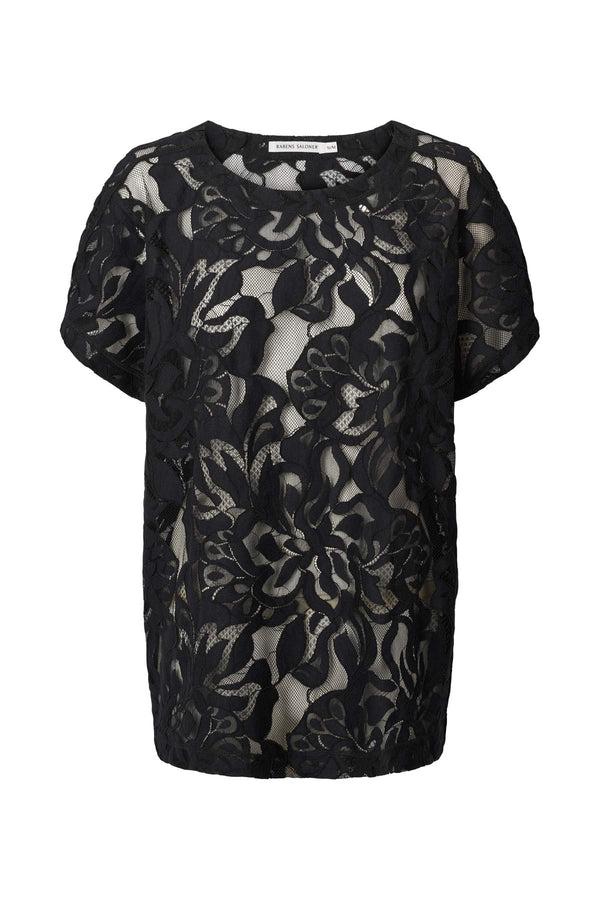 rabens saloner Enia Orchid lace oversize t-shirt I Black