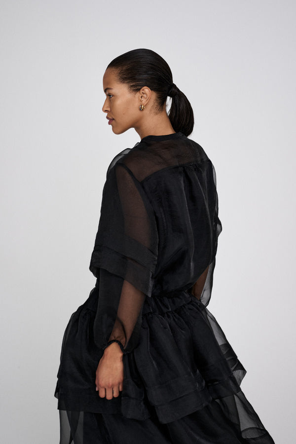 Rabens Saloner Everlyn Organza Layer Shirt Jacket I Black