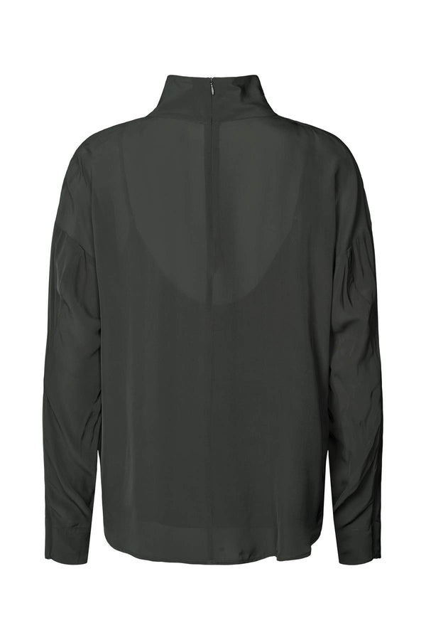 Rabens Saloner Evia Matte Drape Zip Sleeve Blouse I Pirate Black