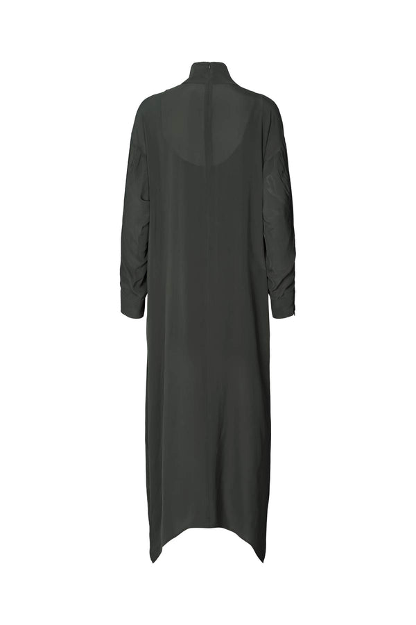 Rabens Saloner Fabiola Matte Drape Zip Sleeve Dress I Pirate Black