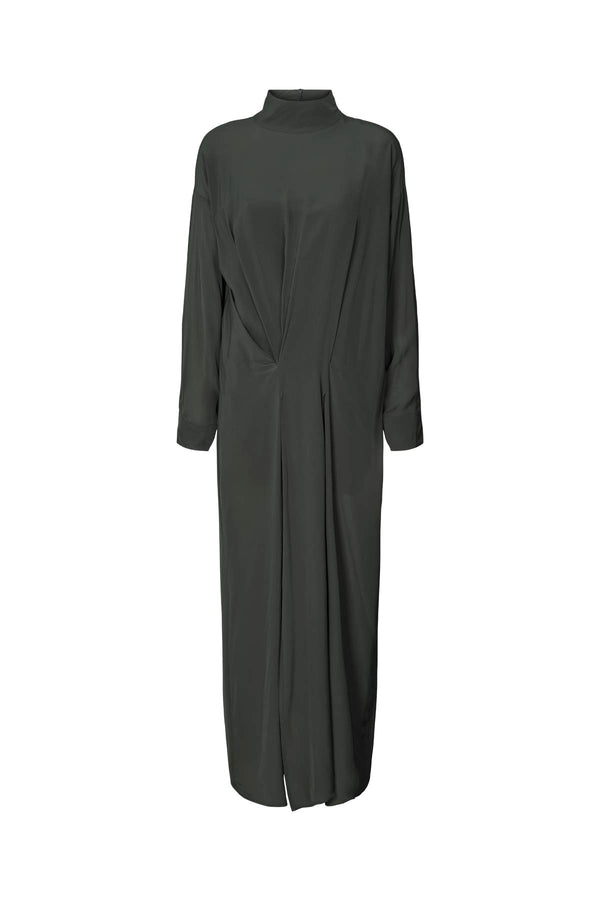 rabens saloner Fabiola Matte drape zip sleeve dress I Pirate black