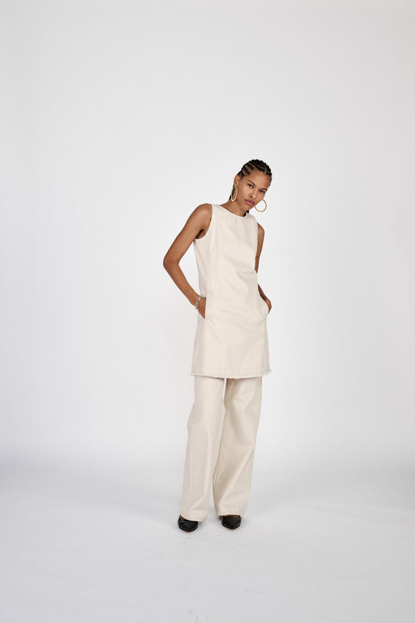 Rabens Saloner Fellini Denim Ecru Straight Pants I Ecru