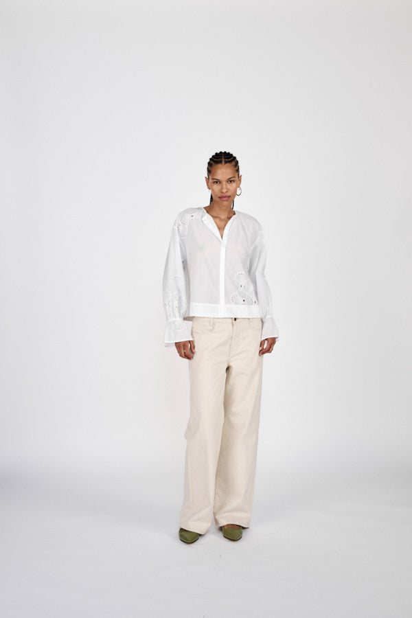 Rabens Saloner Fellini Denim Ecru Straight Pants I Ecru