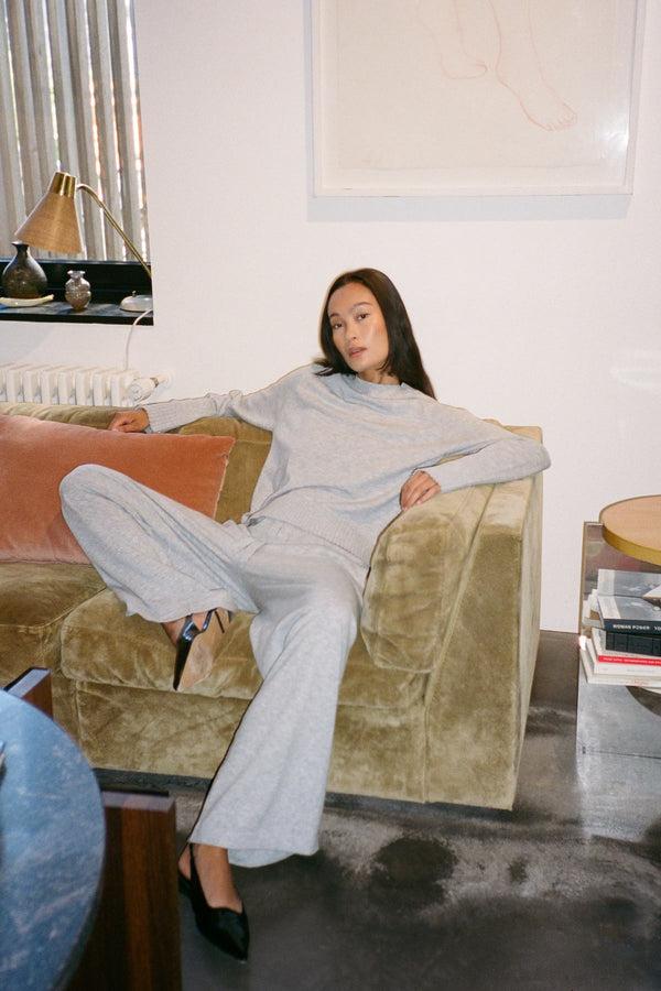 Rabens Saloner Filine Knit Lounge Wide Pants I Grey Melange