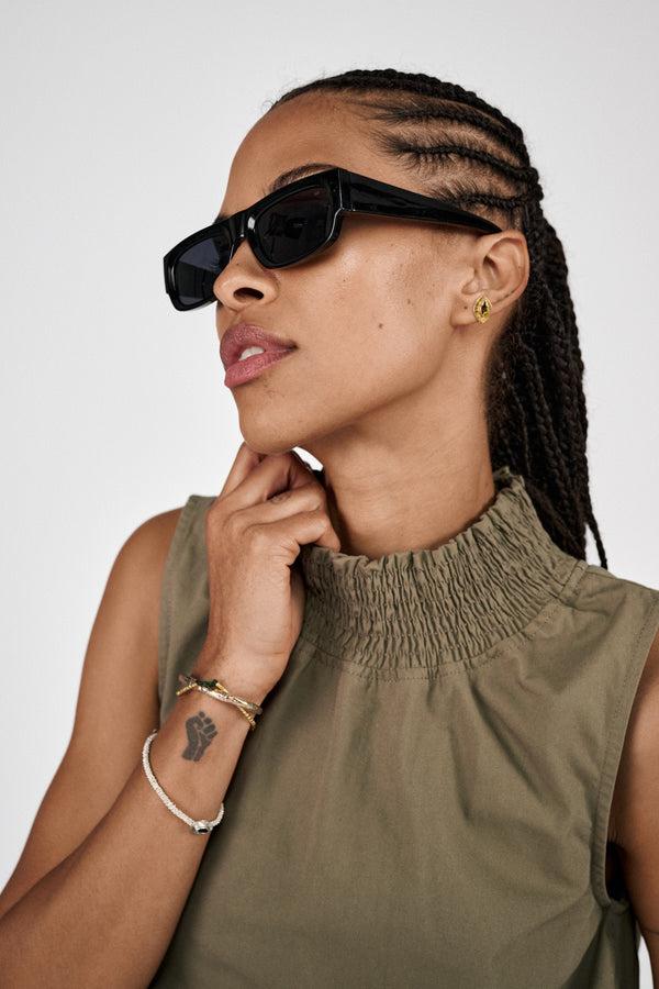 Rabens Saloner Fiola Poplin Heavy Shirring Top I Dry Bark