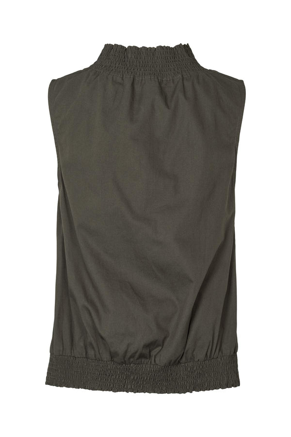 Rabens Saloner Fiola Poplin Heavy Shirring Top I Pirate Black