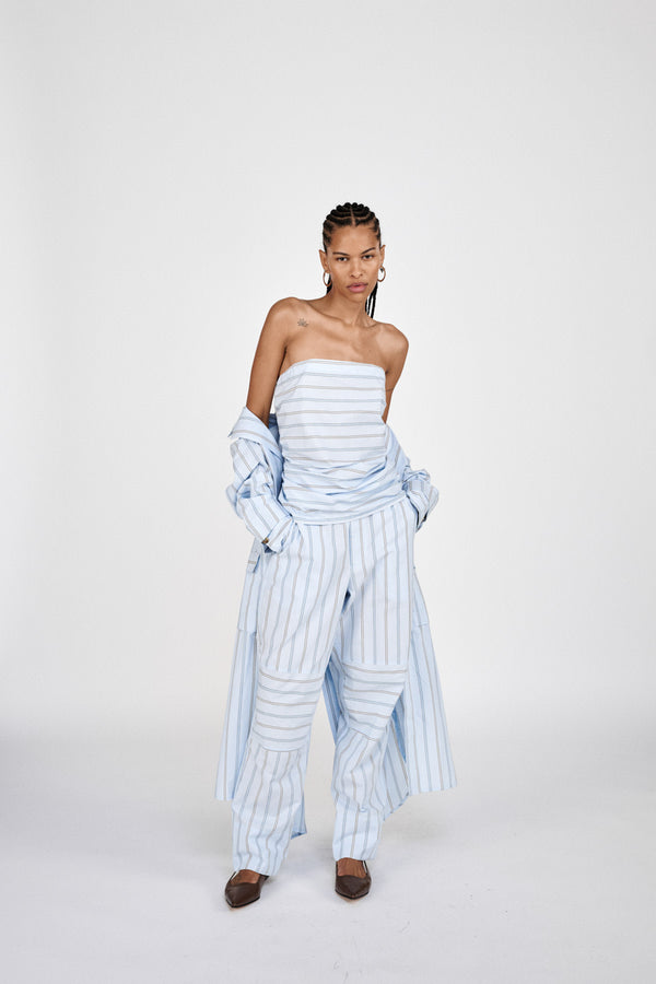 Rabens Saloner Fresia Reverse Stripe Military Pants I Blue Pyjama Stripe