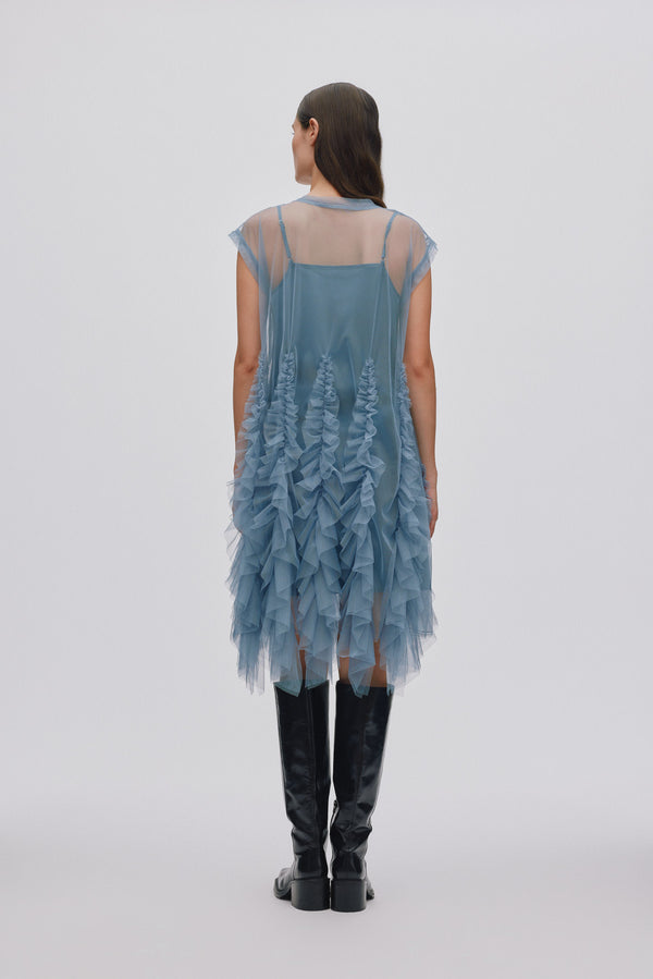 Rabens Saloner Ghita Frilly Tulle Dress I Dusty Blue