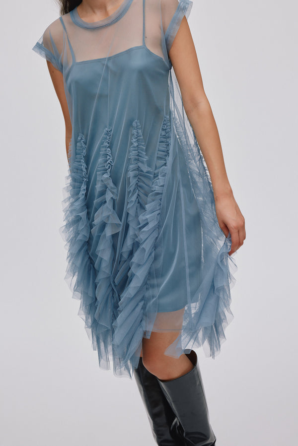 Rabens Saloner Ghita Frilly Tulle Dress I Dusty Blue