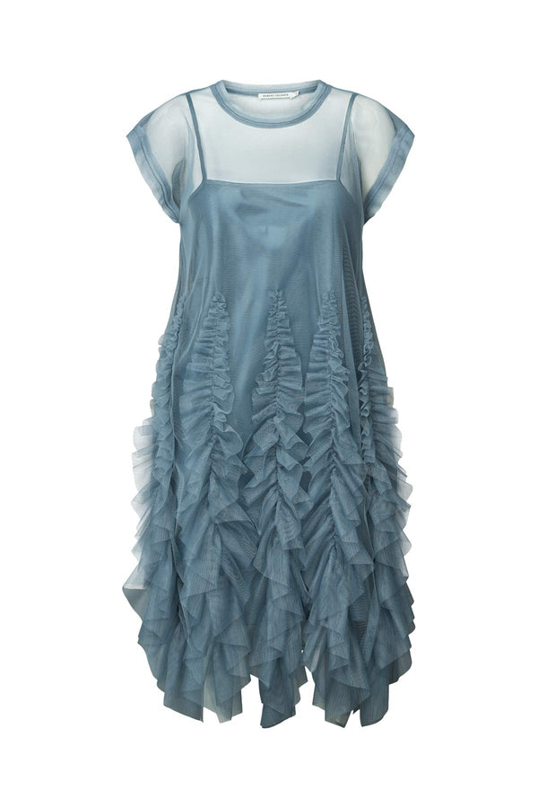 Rabens Saloner Ghita Frilly Tulle Dress I Dusty Blue
