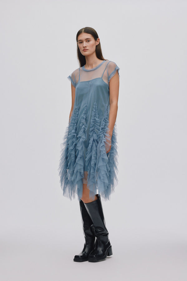 rabens saloner Ghita Frilly tulle dress I Dusty blue