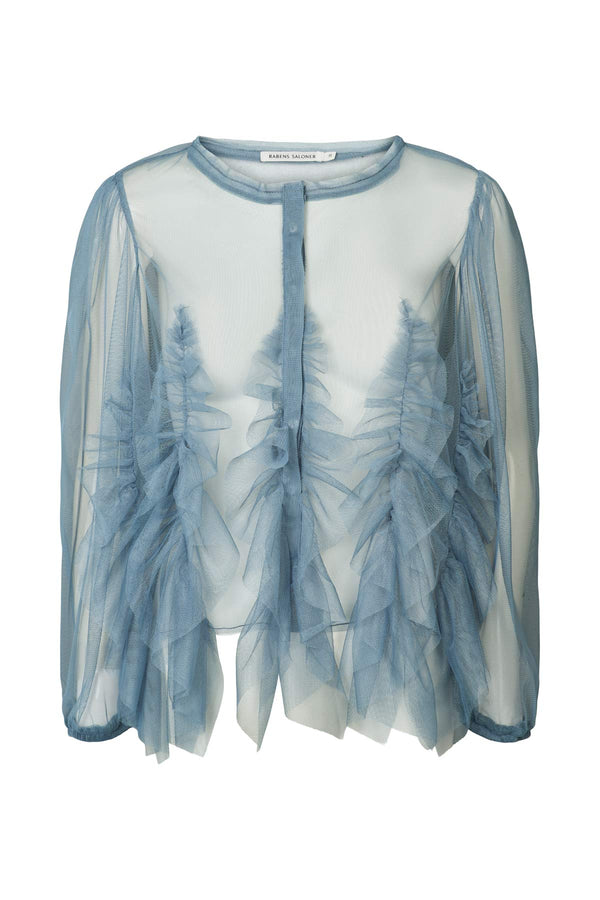 rabens saloner Gida Frilly tulle shirt I Dusty blue