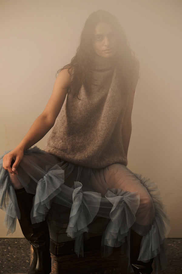 Rabens Saloner Glenda Frilly Tulle Skirt I Dusty Blue