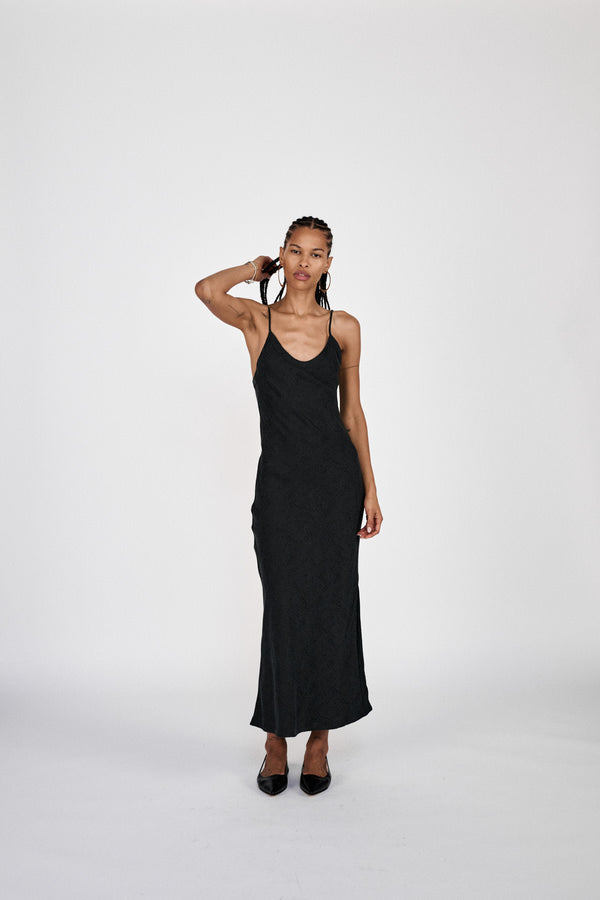 Rabens Saloner Glorie Cluster Jacquard Bias Dress I Black