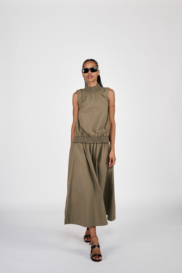 Rabens Saloner Guri Poplin Heavy Full Skirt I Dry Bark