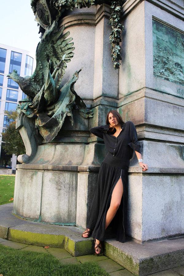 Rabens Saloner Gusta Cluster Jacquard Zip Skirt I Black