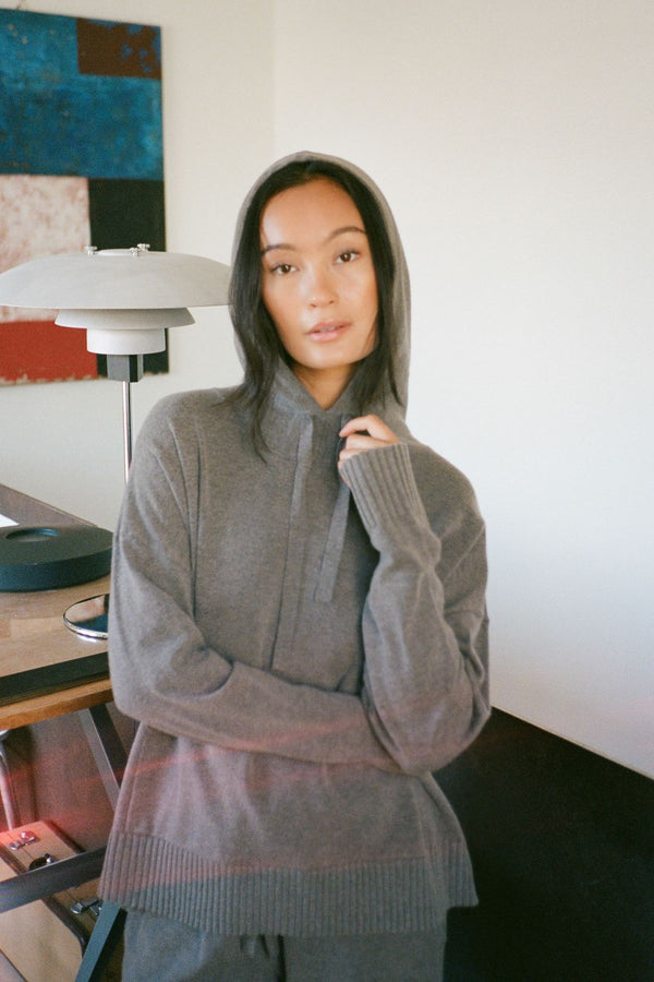 Rabens Saloner Helena Knit Lounge Over Size Hoodie I Mole Melange