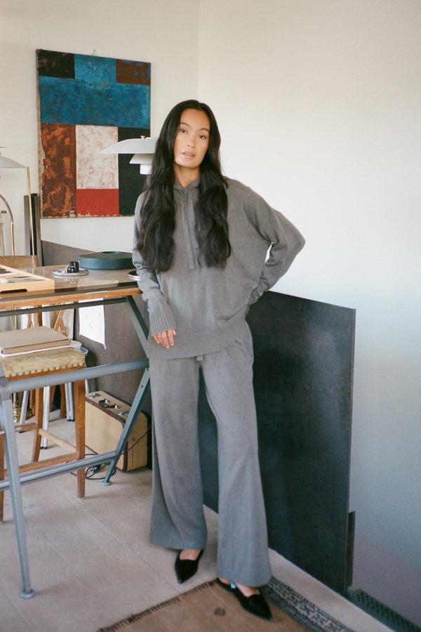 Rabens Saloner Helena Knit Lounge Over Size Hoodie I Mole Melange