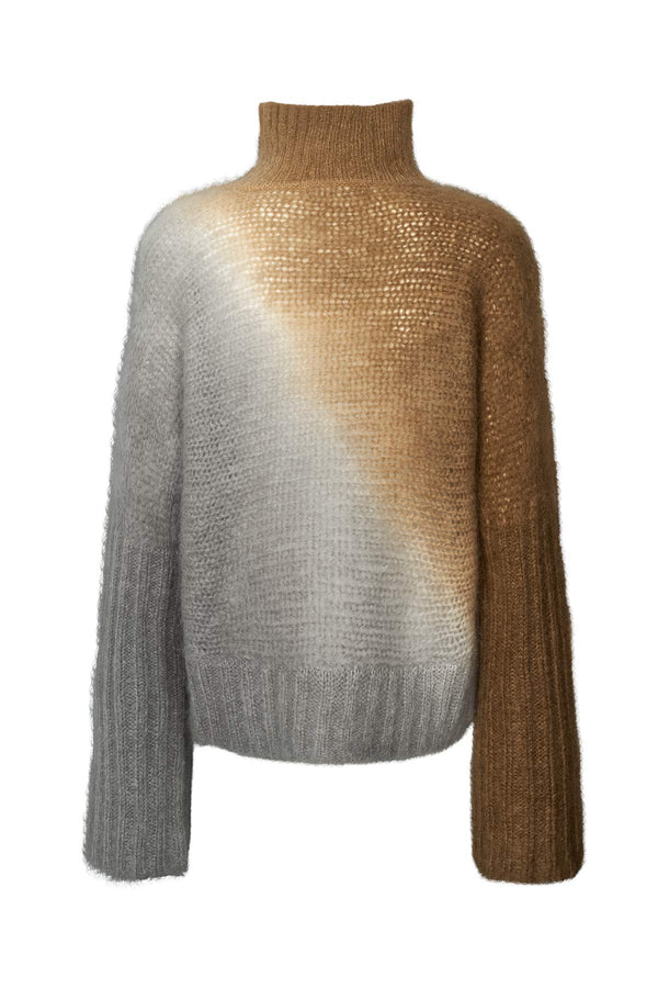 Rabens Saloner Hiam Cross Dye Funnel Neck Sweater I Dark Toffee Grey Combo