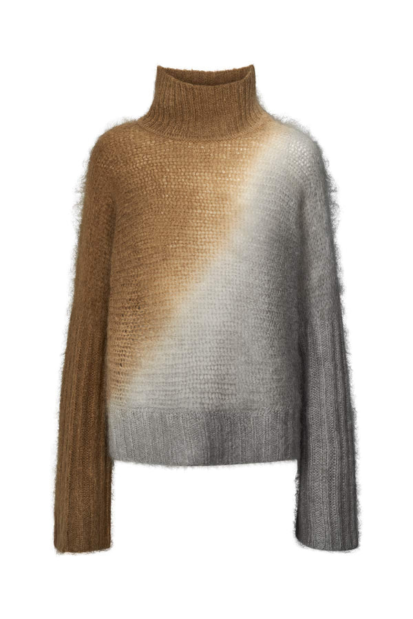 rabens saloner Hiam Cross dye funnel neck sweater I Dark toffee grey combo