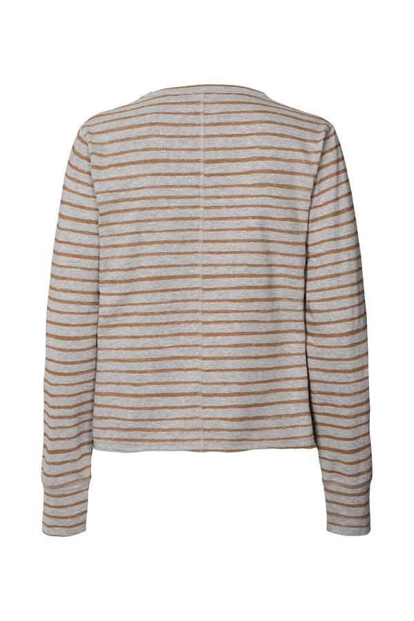 Rabens Saloner Hila Light Stretch Crew Neck Top I Grey Honey Stripe