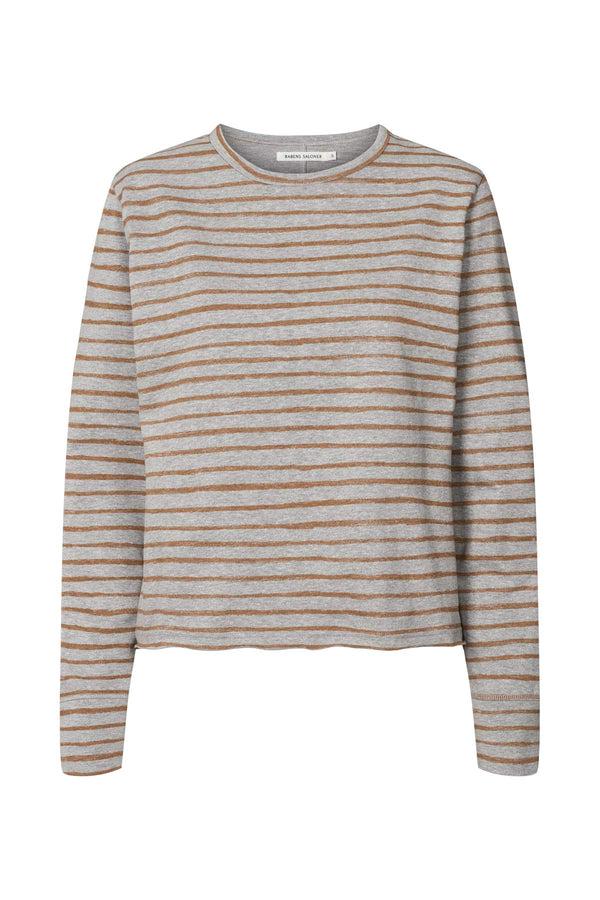 rabens saloner Hila Light stretch crew neck top I Grey honey stripe