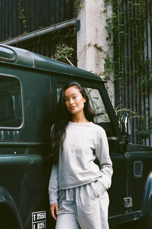 Rabens Saloner Hila Light Stretch Crew Neck Top I Grey Melange