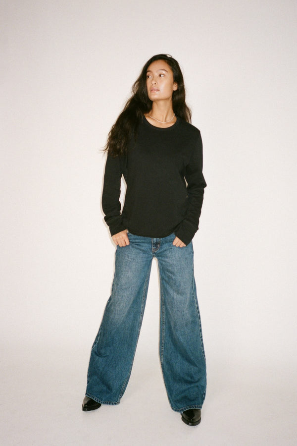 Rabens Saloner Hila Light Stretch Crew Neck Top I Navy