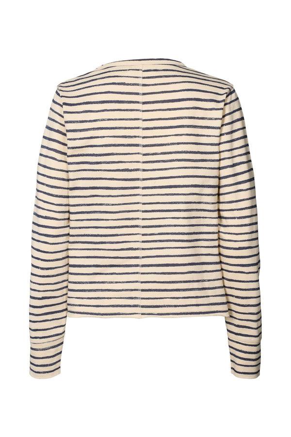 Rabens Saloner Hila Light Stretch Crew Neck Top I Oyster Navy Stripe