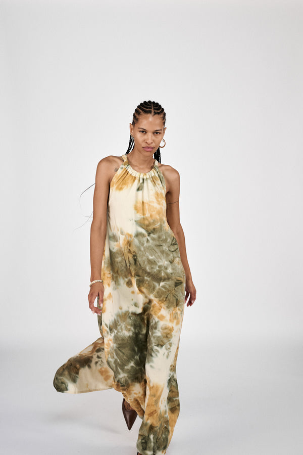 Rabens Saloner Hope Abstract Halter Dress I Forest Combo