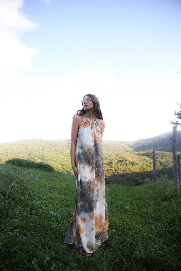 Rabens Saloner Hope Abstract Halter Dress I Forest Combo