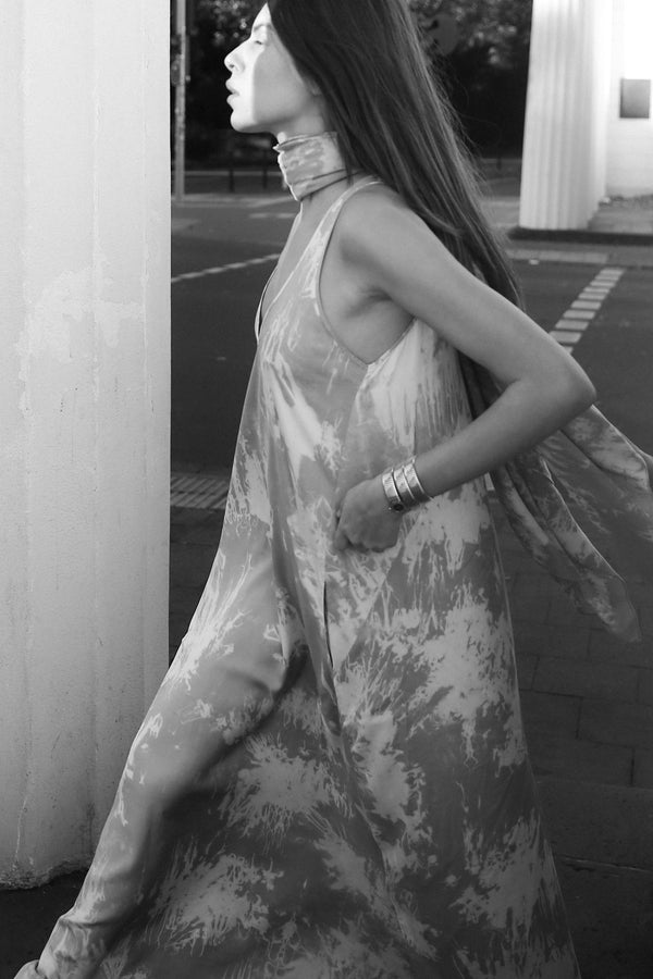 Rabens Saloner Ian Misty Long Dress I Aluminium Combo