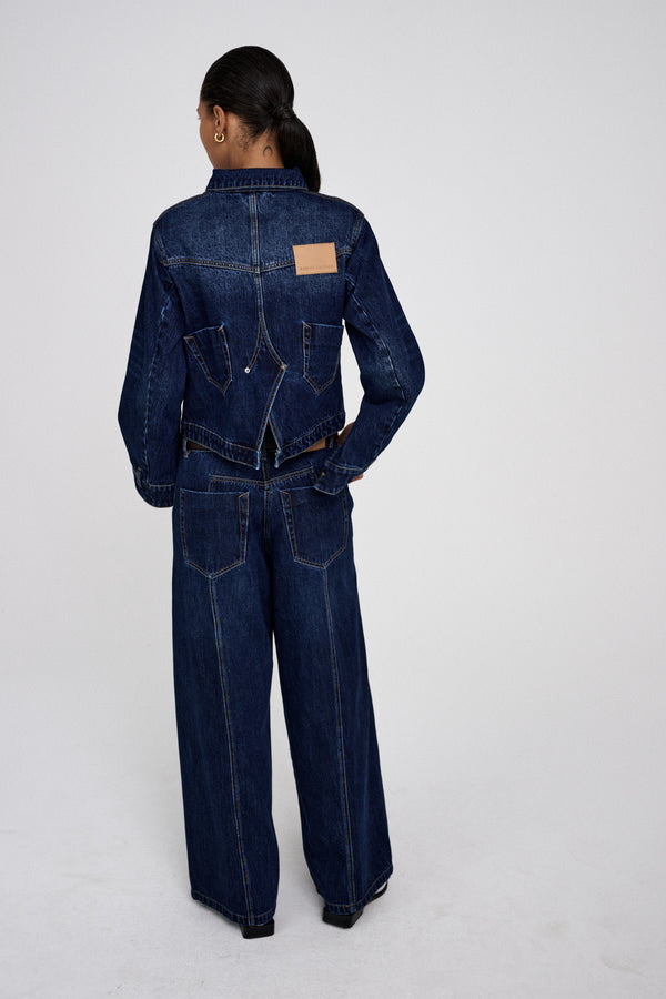 Rabens Saloner Janny Patchwork Denim Jacket I Dark Washed Indigo