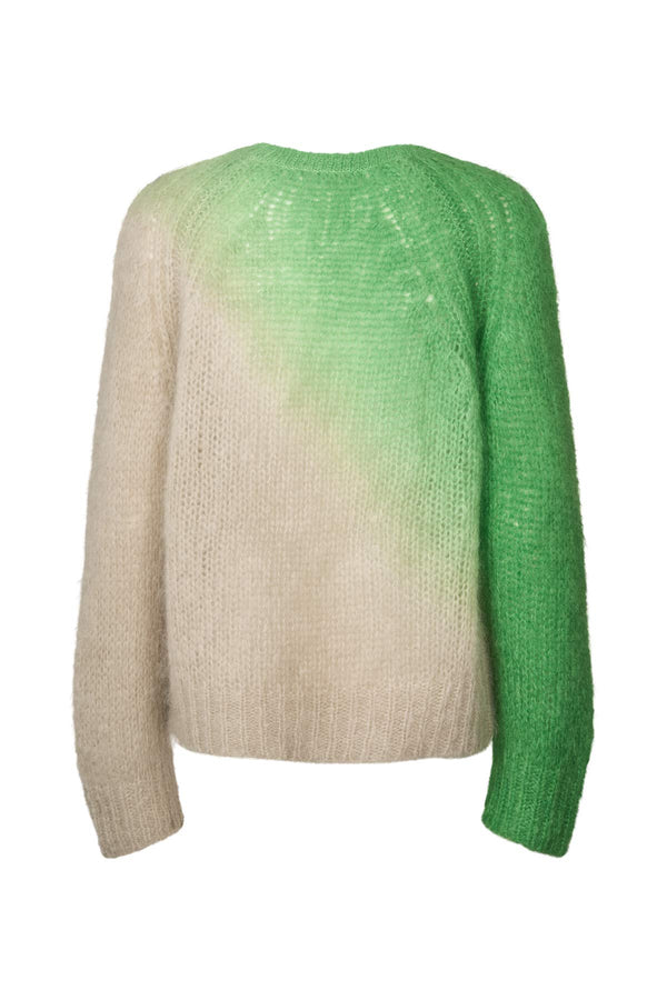 Rabens Saloner Jasmin Cross Dye Boxy Sweater I Vibrant Green Pelican Combo
