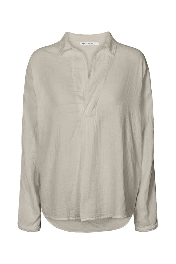 rabens saloner Jojo Cotton double elbow patch shirt I Light sage