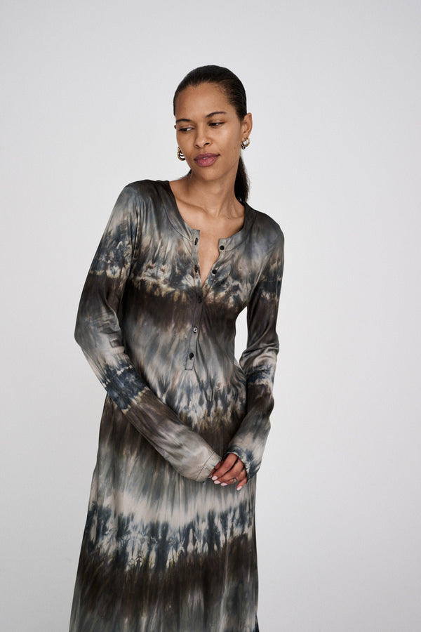 Rabens Saloner Karin Arizona Long Sleeve Bias Dress I Cement Combo