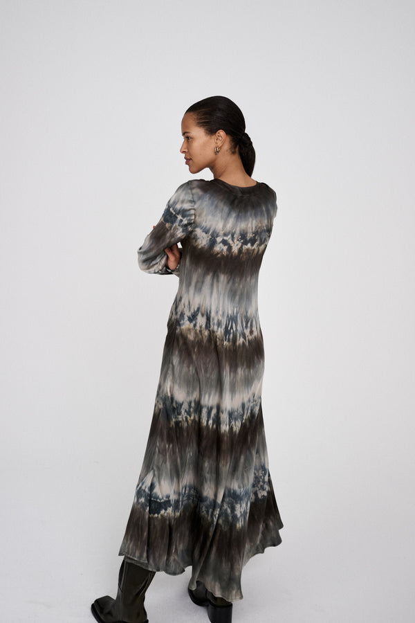 Rabens Saloner Karin Arizona Long Sleeve Bias Dress I Cement Combo