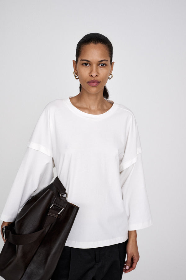 rabens saloner Laurah FOT jersey 3/4 sleeve top I Chalk