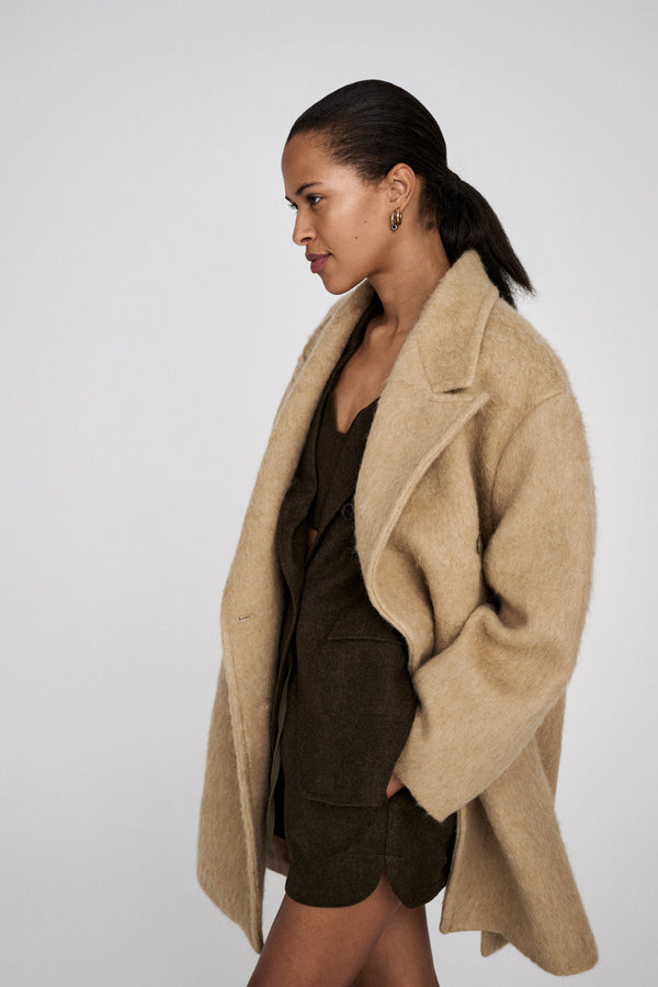 Rabens Saloner Leanna Fuzzy Oversized Coat I Oatmeal