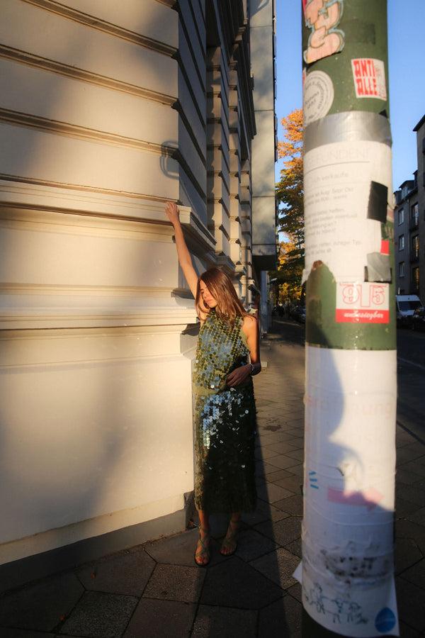 Rabens Saloner Lior Clover Sequins Pencil Skirt I Army Green