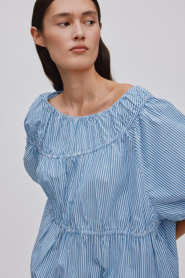 rabens saloner Lotte Quilt stripe elasticated top I Blue white stripe