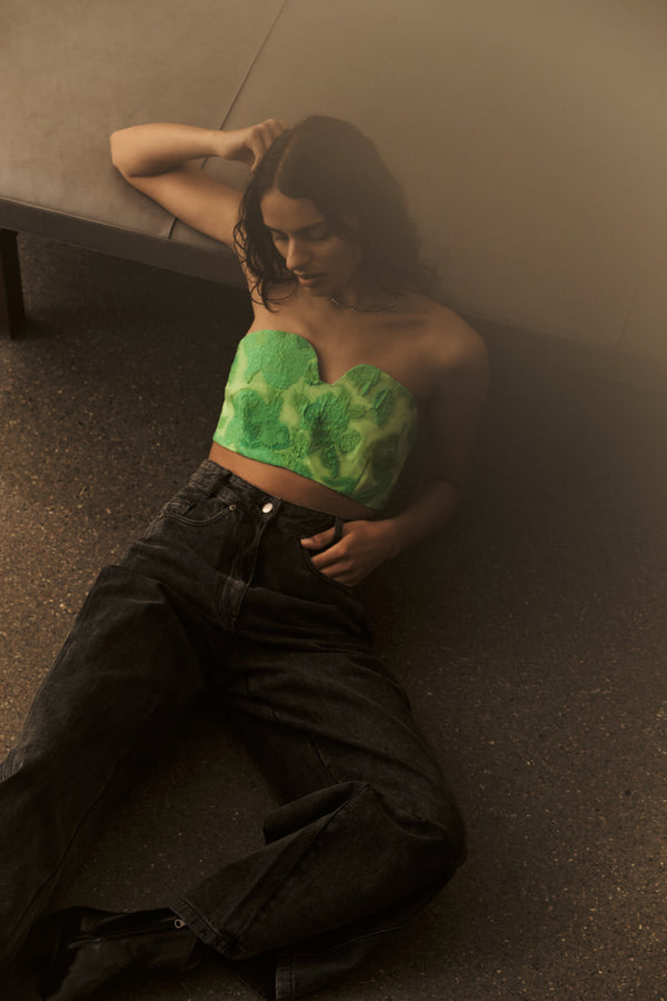 Rabens Saloner Luh Clipped Jacquard Bandeau Top I Viper Green